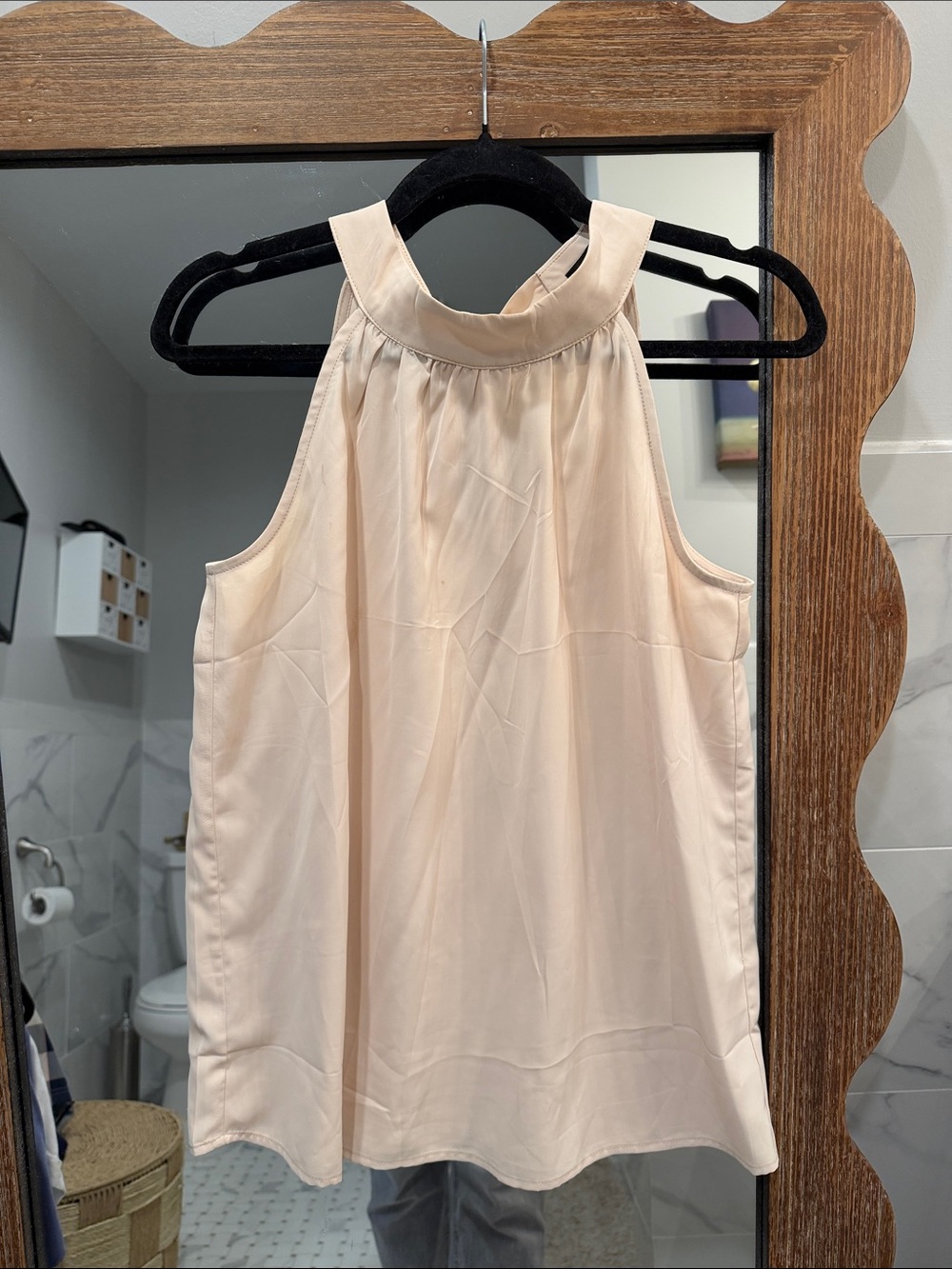 Sleeveless Halter Neck Satin Top - Cream